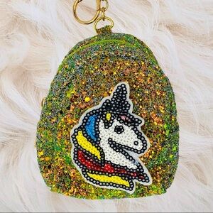 GLITTER UNICORN MINI BACKPACK COIN PURSE CHARM KEYCHAIN‎ IN GREEN